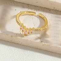Vintage Style Simple Style Commute Leaves Copper Plating Inlay Zircon 14k Gold Plated Open Rings sku image 1