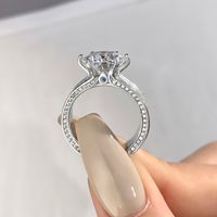 Casual Glam Round Sterling Silver Gra Inlay Moissanite Rings main image 3