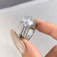 Casual Glam Round Sterling Silver Gra Inlay Moissanite Rings main image 4
