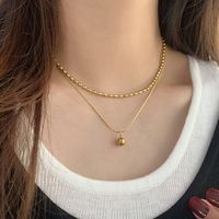 Simple Style Commute Ball Titanium Steel Polishing Plating Gold Plated Double Layer Necklaces sku image 1