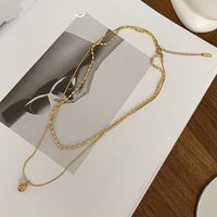 Simple Style Commute Ball Titanium Steel Polishing Plating Gold Plated Double Layer Necklaces main image 4