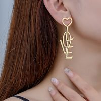 1 Pair Romantic Letter Heart Shape Plating Alloy Ferroalloy 14k Gold Plated Drop Earrings main image 1