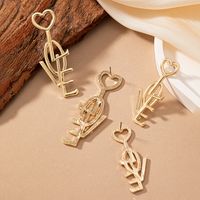 1 Pair Romantic Letter Heart Shape Plating Alloy Ferroalloy 14k Gold Plated Drop Earrings main image 5