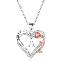 Romantic Letter Heart Shape Rose Stainless Steel Copper Plating Inlay Zircon 14k Gold Plated Pendant Necklace main image 3
