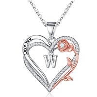 Romantic Letter Heart Shape Rose Stainless Steel Copper Plating Inlay Zircon 14k Gold Plated Pendant Necklace sku image 10