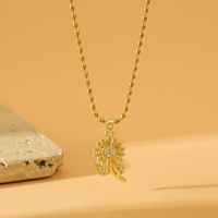 Wholesale Simple Style Sunflower Stainless Steel Copper Plating Inlay 18K Gold Plated Zircon Pendant Necklace sku image 1