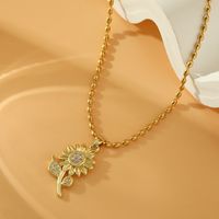 Wholesale Simple Style Sunflower Stainless Steel Copper Plating Inlay 18K Gold Plated Zircon Pendant Necklace main image 4