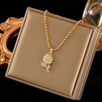 Wholesale Simple Style Sunflower Stainless Steel Copper Plating Inlay 18K Gold Plated Zircon Pendant Necklace main image 3