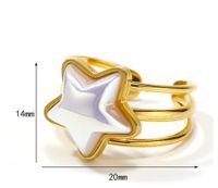 304 Stainless Steel 14K Gold Plated Cute Plating Inlay Double Ring Star Shell Open Rings main image 2
