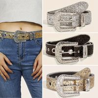 Retro Sweet Solid Color Pu Leather Alloy Diamond Women's Leather Belts main image 1