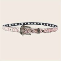 Retro Sweet Solid Color Pu Leather Alloy Diamond Women's Leather Belts sku image 3