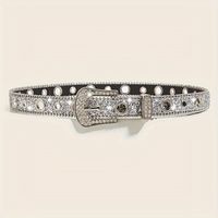 Retro Sweet Solid Color Pu Leather Alloy Diamond Women's Leather Belts sku image 7