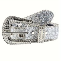 Retro Sweet Solid Color Pu Leather Alloy Diamond Women's Leather Belts sku image 23