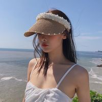Women's Simple Style Classic Style Color Block Pearl Wide Eaves Sun Hat sku image 3