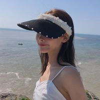 Women's Simple Style Classic Style Color Block Pearl Wide Eaves Sun Hat main image 5