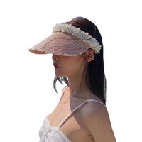 امرأة أسلوب بسيط النمط الكلاسيكي كتلة اللون لؤلؤة طنف واسعة قبعة الشمس main image 3
