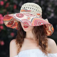 Mujeres Estilo Simple Bloque De Color Impresión Grandes Aleros Sombrero Para El Sol sku image 1