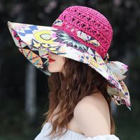 Mujeres Estilo Simple Bloque De Color Impresión Grandes Aleros Sombrero Para El Sol sku image 5