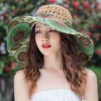 Women's Simple Style Color Block Printing Big Eaves Sun Hat sku image 2