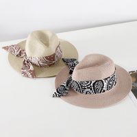 Women's Basic Classic Style Color Block Bowknot Flat Eaves Straw Hat main image 5