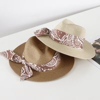 Women's Basic Classic Style Color Block Bowknot Flat Eaves Straw Hat main image 6