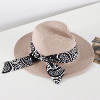 Women's Basic Classic Style Color Block Bowknot Flat Eaves Straw Hat sku image 3