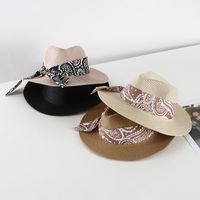 Women's Basic Classic Style Color Block Bowknot Flat Eaves Straw Hat main image 4