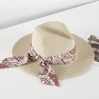 Women's Basic Classic Style Color Block Bowknot Flat Eaves Straw Hat sku image 4