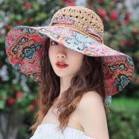 Women's Simple Style Color Block Printing Big Eaves Sun Hat sku image 7