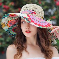 Women's Simple Style Color Block Printing Big Eaves Sun Hat main image 3