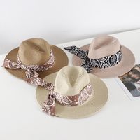 Women's Basic Classic Style Color Block Bowknot Flat Eaves Straw Hat main image 2