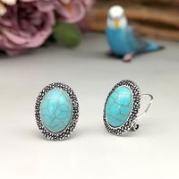 1 Pair Retro Ethnic Style Geometric Inlay Metal Artificial Gemstones Natural Stone Gold Plated Silver Plated Ear Cuffs sku image 3