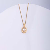 Simple Style Round Oval Stainless Steel Copper Plating Inlay Zircon 18k Gold Plated Pendant Necklace main image 4