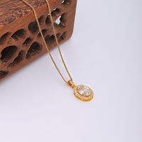 Simple Style Round Oval Stainless Steel Copper Plating Inlay Zircon 18k Gold Plated Pendant Necklace main image 7