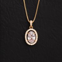 Simple Style Round Oval Stainless Steel Copper Plating Inlay Zircon 18k Gold Plated Pendant Necklace sku image 2