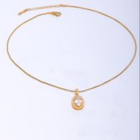 Simple Style Round Oval Stainless Steel Copper Plating Inlay Zircon 18k Gold Plated Pendant Necklace main image 10