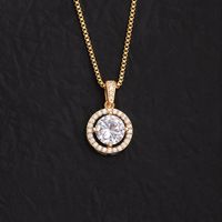 Simple Style Round Oval Stainless Steel Copper Plating Inlay Zircon 18k Gold Plated Pendant Necklace sku image 1