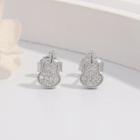 1 Pair Simple Style Guitar Plating Inlay Sterling Silver Zircon White Gold Plated Rhodium Plated Ear Studs main image 1