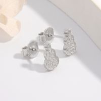 1 Pair Simple Style Guitar Plating Inlay Sterling Silver Zircon White Gold Plated Rhodium Plated Ear Studs main image 5