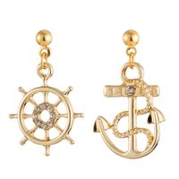 1 Pair Marine Style Rudder Anchor Plating Inlay Alloy Rhinestones Gold Plated Silver Plated Drop Earrings main image 1