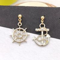 1 Pair Marine Style Rudder Anchor Plating Inlay Alloy Rhinestones Gold Plated Silver Plated Drop Earrings main image 8