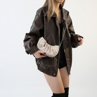 Women's Pu Leather Solid Color Classic Style Sewing Thread Rivet Dumpling Shape Zipper Shoulder Bag sku image 2