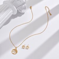 304 Stainless Steel 14K Gold Plated Simple Style Sports Plating Hollow Out Basketball Earrings Necklace main image 1