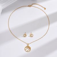 304 Stainless Steel 14K Gold Plated Simple Style Sports Plating Hollow Out Basketball Earrings Necklace main image 3
