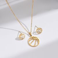 304 Stainless Steel 14K Gold Plated Simple Style Sports Plating Hollow Out Basketball Earrings Necklace main image 4