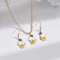 304 Stainless Steel 14K Gold Plated Classic Style Enamel Plating Beer Hat Wine Glass Earrings Necklace main image 3