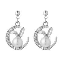 Süß Kaninchen Mond Legierung Überzug Inlay Strasssteine Perle Frau Ohrringe Halskette sku image 1
