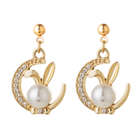 Cute Rabbit Moon Alloy Plating Inlay Rhinestones Pearl Women's Earrings Necklace main image 1