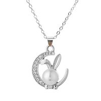 Süß Kaninchen Mond Legierung Überzug Inlay Strasssteine Perle Frau Ohrringe Halskette sku image 3