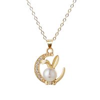 Cute Rabbit Moon Alloy Plating Inlay Rhinestones Pearl Women's Earrings Necklace main image 7